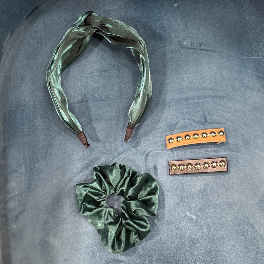 Elegant Green Satin Headband and Scrunchie Set